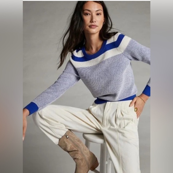 Anthropologie Sweaters - Anthropologie Blue and Cream Striped Sweater
